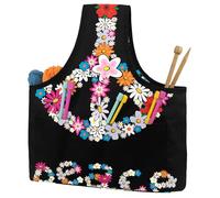 VAPOKF Yarn Storage Bag, Knitting Crochet Tote Bag, Yarn Holder with Pockets for Crocheting, Knitting Accessories (No War Peace Flower Symbol)