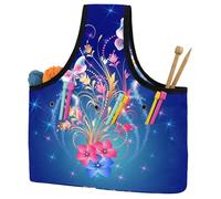 VAPOKF Yarn Storage Bag, Knitting Crochet Tote Bag, Yarn Holder with Pockets for Crocheting, Knitting Accessories (Twinkle Butterfly Flower)