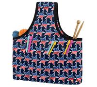 VAPOKF Yarn Storage Bag, Knitting Crochet Tote Bag, Yarn Holder with Pockets for Crocheting, Knitting Accessories (America Stars Pattern Blue Red)