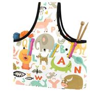 VAPOKF Yarn Storage Bag, Knitting Crochet Tote Bag, Yarn Holder with Pockets for Crocheting, Knitting Accessories (Cute Kids Wild Animals Alphabets Pattern)