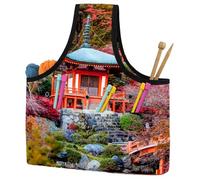 VAPOKF Yarn Storage Bag, Knitting Crochet Tote Bag, Yarn Holder with Pockets for Crocheting, Knitting Accessories (Japanese Temple Garden)