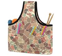 VAPOKF Yarn Storage Bag, Knitting Crochet Tote Bag, Yarn Holder with Pockets for Crocheting, Knitting Accessories (Retro Mosaic Geometric Abstract Background)