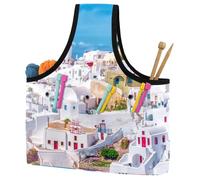 VAPOKF Yarn Storage Bag, Knitting Crochet Tote Bag, Yarn Holder with Pockets for Crocheting, Knitting Accessories (Beautiful Greek Architecture Santorini Volcano Cyclades Caldera Island)