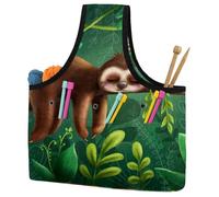 VAPOKF Yarn Storage Bag, Knitting Crochet Tote Bag, Yarn Holder with Pockets for Crocheting, Knitting Accessories (Funny Sloth Sleeping on Forest Jungle)