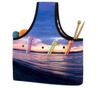 VAPOKF Yarn Storage Bag, Knitting Crochet Tote Bag, Yarn Holder with Pockets for Crocheting, Knitting Accessories (Sundown Summer Beach Blue)