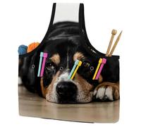 VAPOKF Yarn Storage Bag, Knitting Crochet Tote Bag, Yarn Holder with Pockets for Crocheting, Knitting Accessories (The Funny Lazy Dog)