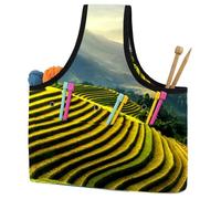 VAPOKF Yarn Storage Bag, Knitting Crochet Tote Bag, Yarn Holder with Pockets for Crocheting, Knitting Accessories (Cropland Farm Green Landscape)