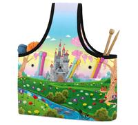 VAPOKF Yarn Storage Bag, Knitting Crochet Tote Bag, Yarn Holder with Pockets for Crocheting, Knitting Accessories (Fantasy Castle Flowers Landscape)