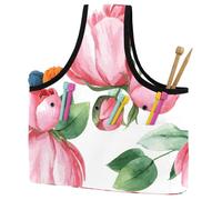 VAPOKF Yarn Storage Bag, Knitting Crochet Tote Bag, Yarn Holder with Pockets for Crocheting, Knitting Accessories (Peony Flowers Watercolor Botanical Pink)