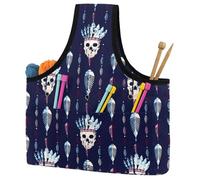 VAPOKF Yarn Storage Bag, Knitting Crochet Tote Bag, Yarn Holder with Pockets for Crocheting, Knitting Accessories (Tribal Indian Skull Pattern)