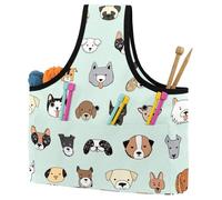 VAPOKF Yarn Storage Bag, Knitting Crochet Tote Bag, Yarn Holder with Pockets for Crocheting, Knitting Accessories (Dog Face Funny Cartoon Doodle)