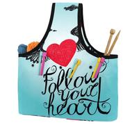 VAPOKF Yarn Storage Bag, Knitting Crochet Tote Bag, Yarn Holder with Pockets for Crocheting, Knitting Accessories (Follow Your Heart Blue)