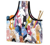 VAPOKF Yarn Storage Bag, Knitting Crochet Tote Bag, Yarn Holder with Pockets for Crocheting, Knitting Accessories (Pony Pattern Colourful Cartoon Horses)