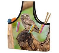 VAPOKF Yarn Storage Bag, Knitting Crochet Tote Bag, Yarn Holder with Pockets for Crocheting, Knitting Accessories (Spotted Owlet)