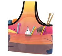 VAPOKF Yarn Storage Bag, Knitting Crochet Tote Bag, Yarn Holder with Pockets for Crocheting, Knitting Accessories (Sunset Lighthouse Cove)