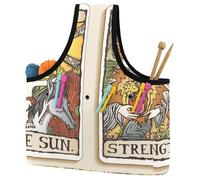 VAPOKF Yarn Storage Bag, Knitting Crochet Tote Bag, Yarn Holder with Pockets for Crocheting, Knitting Accessories (Sun and Concept of Strength Tarot Cards Illustration)