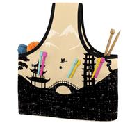 VAPOKF Yarn Storage Bag, Knitting Crochet Tote Bag, Yarn Holder with Pockets for Crocheting, Knitting Accessories (Retro Japan Temple Landscape)