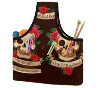 VAPOKF Yarn Storage Bag, Knitting Crochet Tote Bag, Yarn Holder with Pockets for Crocheting, Knitting Accessories (Mexico Day of The Dead Sugar Skull Flower)