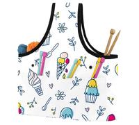 VAPOKF Yarn Storage Bag, Knitting Crochet Tote Bag, Yarn Holder with Pockets for Crocheting, Knitting Accessories (Ice Cream Botanical White)