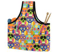 VAPOKF Yarn Storage Bag, Knitting Crochet Tote Bag, Yarn Holder with Pockets for Crocheting, Knitting Accessories (Day of the Dead Skull Mexican)