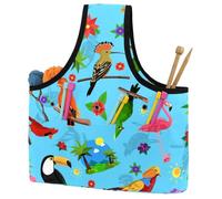 VAPOKF Yarn Storage Bag, Knitting Crochet Tote Bag, Yarn Holder with Pockets for Crocheting, Knitting Accessories (Colorful Birds Rest Flamingo Branch)