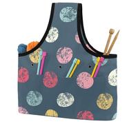 VAPOKF Yarn Storage Bag, Knitting Crochet Tote Bag, Yarn Holder with Pockets for Crocheting, Knitting Accessories (Stylish Polka Dot Background in Modern Colors)