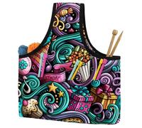 VAPOKF Yarn Storage Bag, Knitting Crochet Tote Bag, Yarn Holder with Pockets for Crocheting, Knitting Accessories (Colorful Doodle Cake Candle Candy Birthday Party)