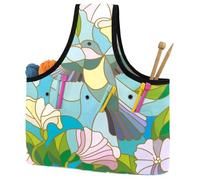 VAPOKF Yarn Storage Bag, Knitting Crochet Tote Bag, Yarn Holder with Pockets for Crocheting, Knitting Accessories (Colorful Hummingbird on Background of The Sky Greenery and Flowers)