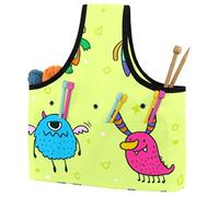 VAPOKF Yarn Storage Bag, Knitting Crochet Tote Bag, Yarn Holder with Pockets for Crocheting, Knitting Accessories (Monsters Yellow)