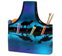 VAPOKF Yarn Storage Bag, Knitting Crochet Tote Bag, Yarn Holder with Pockets for Crocheting, Knitting Accessories (Dinosaurs Silhouettes Beautiful Landscape Blue Night)