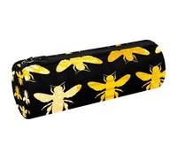 VAPOKF Yellow Bumble Bee on Black Canvas Pen Pencil Case Coin Purse Cosmetic Makeup Bag for Student Stationery School Office Storage