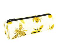VAPOKF Yellow Bumble Bee Pattern Canvas Pen Pencil Case Coin Purse Cosmetic Makeup Bag for Student Stationery School Office Storage