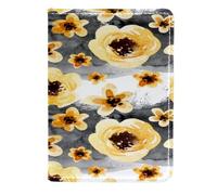 VAPOKF Yellow Daisy Flower on Stripe Passport Holder Travel Wallet Leather Card Case Cover, 11.5x16.5cm