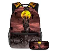 VAPOKF Zombie Hand Out of Hell School Bag Set for Teen Girls Boys Kids, Student Bookbag Backpack Rucksack with Pencil Case for Primary Secondary Junior High School