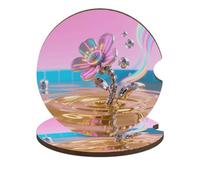 Vapor Mechanical Flower 2 Pack Car Coasters for Cup Holders Wooden Absorbent Car Cup Coasters Non-Scratch Cork Base, Water Resistant Cups Mat for Women & Men (Fits Most Cars, SUVs, Trucks)