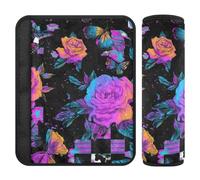 Vapor Wave Style Roses Butterfly Black Purple 2 pcs car seat Belt Cover pad More Comfort Driving for Airplane forro para cinturon de seguridad
