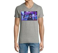 Vaporwave Aesthetic Anime This is Not Happiness You Wished for Men's Cotton V-Neck T-Shirt Gray Small