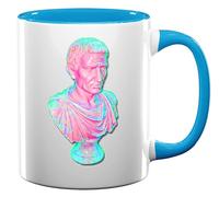 Vaporwave Aesthetic Bust of Julius Caesar Glitch Art Ceramic Tea Coffee Mug Light Blue