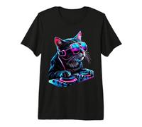 Vaporwave Aesthetic Cat DJ Techno Turntable EDM Cat Premium T-Shirt