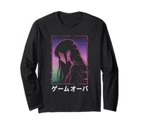 Vaporwave Anime Girl Glitch Aesthetic Sad Girl Synthwave Long Sleeve T-Shirt
