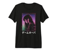 Vaporwave Anime Girl Glitch Aesthetic Sad Girl Synthwave Premium T-Shirt