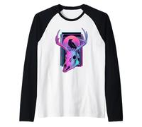 Vaporwave Deer Skull Raven Retro Synthwave Aesthetic Raglan Baseball Tee