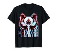 Vaporwave Japanese Aesthetic Kitsune Fox Mask Yokai Glitch T-Shirt, Men, Black, 5X-Large