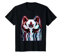 Vaporwave Japanese Aesthetic Kitsune Fox Mask Yokai Glitch T-Shirt, Youth, Black, 3T