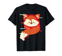 Vaporwave Japanese Daruma Doll Kawaii Red Fox Glitch T-Shirt, Men, Black, 5X-Large