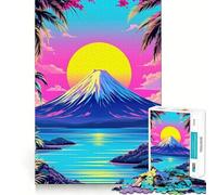 Vaporwave Mountain Landscape with Palm Trees 1000 Piece Teenager Puzzles Mental Focus Game Precision Cut Smooth Edges Christmas Stocking Stuffer Game (38x52cm)