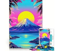 Vaporwave Mountain Landscape with Palm Trees Jigsaw Puzzles 1000 Recall Fun Play Burr Free Clean Cut Pieces Portable Travel Friendly Fun Game (50x75cm)