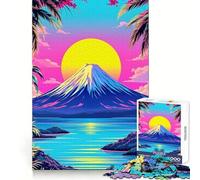 Vaporwave Mountain Landscape with Palm Trees Jigsaw Puzzles for Adults1000 Piece Strategic Think Soothing Hobby Precise Fit (38x26cm)
