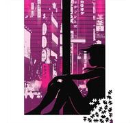 Vaporwave Sad Girl Glitch 1000-Piece Puzzle for Adults, 70x50cm/1000pcs, Easy to Revisit Throughout The Week; White Card Pieces for Tidy Handling