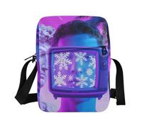 Vaporwave Style Sculpture Abstract Man Purple crossbody messenger bag Vegan Leather men's shoulder bag Shopping Shoulder Hand Bag For Woman
